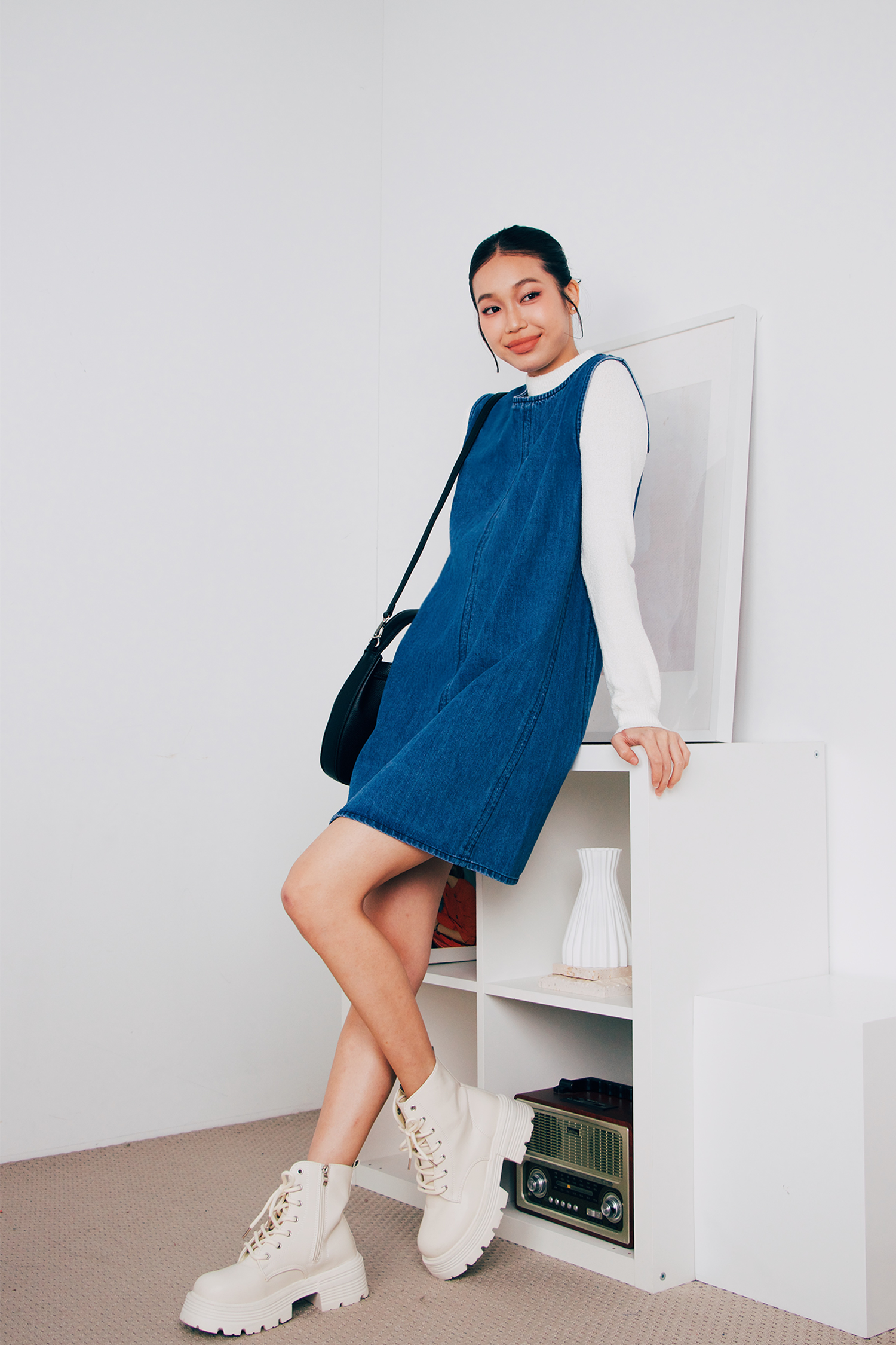 Denim Panelled A-Line Dress