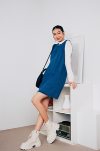 Denim Panelled A-Line Dress