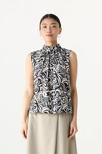 Printed High Neck Sleeveless Top