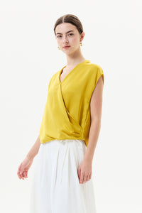 Crossover Draped Satin Top