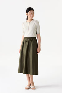 Elasticated Flared Midi Skirt
