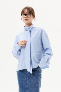 Tie-Neck High Collar Shirt
