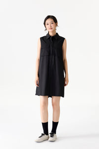 Collared Sleeveless Pleated Dress