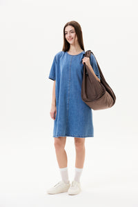 Concealed Zip Denim Midi Dress