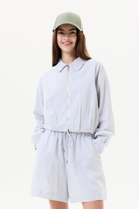 Stripped Zip-Up Jacket Top