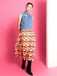 Boxy Cheongsam Denim Top