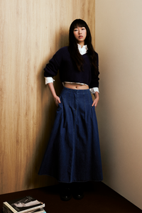 Midi Length Denim Flare Skirt