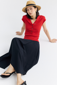 Double V-Neck Magyar Knit Top
