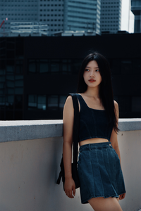 Pleated Denim Skort