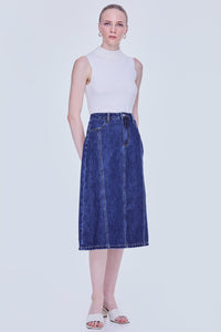 Denim Midi A-Line Skirt