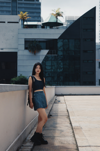 Pleated Denim Skort