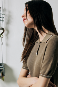 Short Sleeve Knitted Polo Top