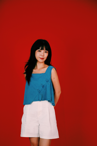 Slanted Chinese Knot Denim Top