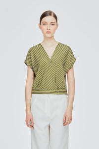 Faux Wrap Stripes Blouse
