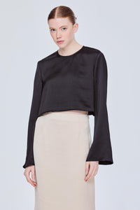Long Sleeve Cropped Satin Top