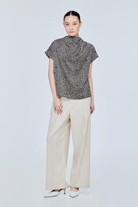 High Cowl Neck Printed Blouse