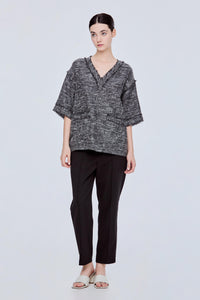 Three-Quarter Sleeve Tweed Top