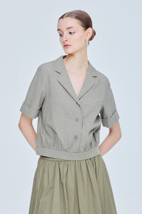 Notch Lapel Cropped Blouse