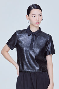 Sequin Polo Top