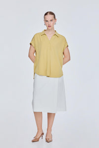 Button Tab Collared Blouse