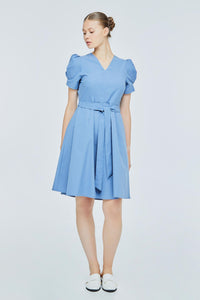 V-Neck Dress with Puff Sleeve