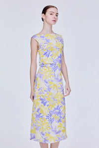 Waist Cinched Floral Midi Dress