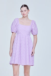 Eyelet Embroidered Puffed Sleeve Dress