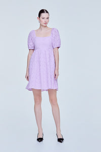 Eyelet Embroidered Puffed Sleeve Dress