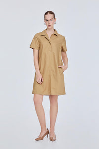 Button Tab Collared Shirt Dress