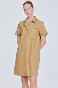 Button Tab Collared Shirt Dress