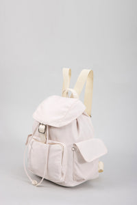 Drawstring Flap Backpack - Cream