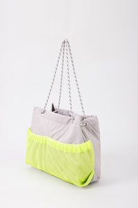 Mesh Overlay Rope Handle Tote - Grey
