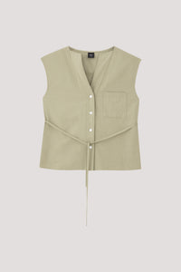 Low V-neck Button Down Vest Top