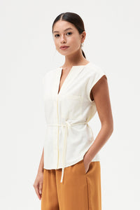 Low V-neck Button Down Vest Top