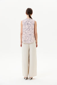 Printed High Neck Sleeveless Top
