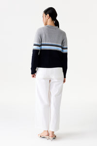 Striped Long Sleeve Knit Polo