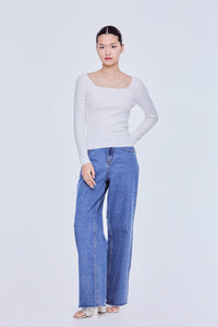 Square Neck Long Sleeve Knit Top