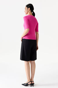Short Sleeve Ribbed Knit Top
