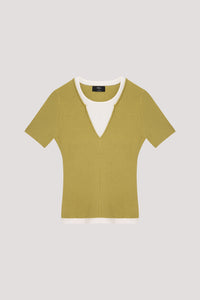 Faux Two Piece Ribbed Top