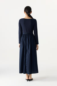 Contrast Fabric Long Sleeved Dress