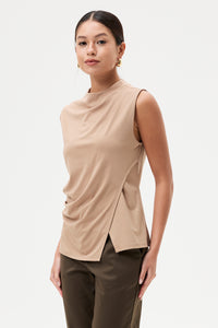 Asymmetrical Mock Neck Sleeveless Top