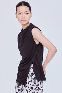 Asymmetrical Mock Neck Sleeveless Top