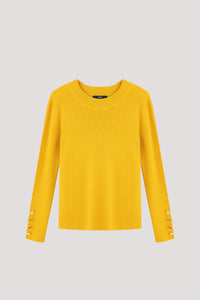 Buttoned Sleeve Ribbed Sweater