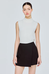 Asymmetrical Pleated Wrap Mini Skorts