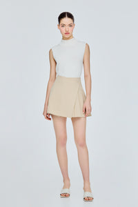 Asymmetrical Pleated Wrap Mini Skorts