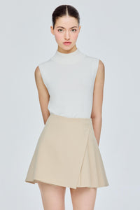 Asymmetrical Pleated Wrap Mini Skorts
