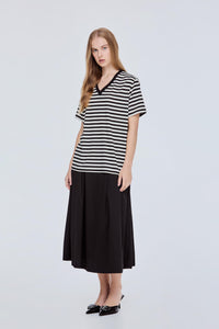 Boxy V-Neck Stripes Tee