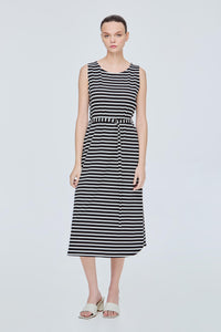 Belted Sleeveless Striped Dress