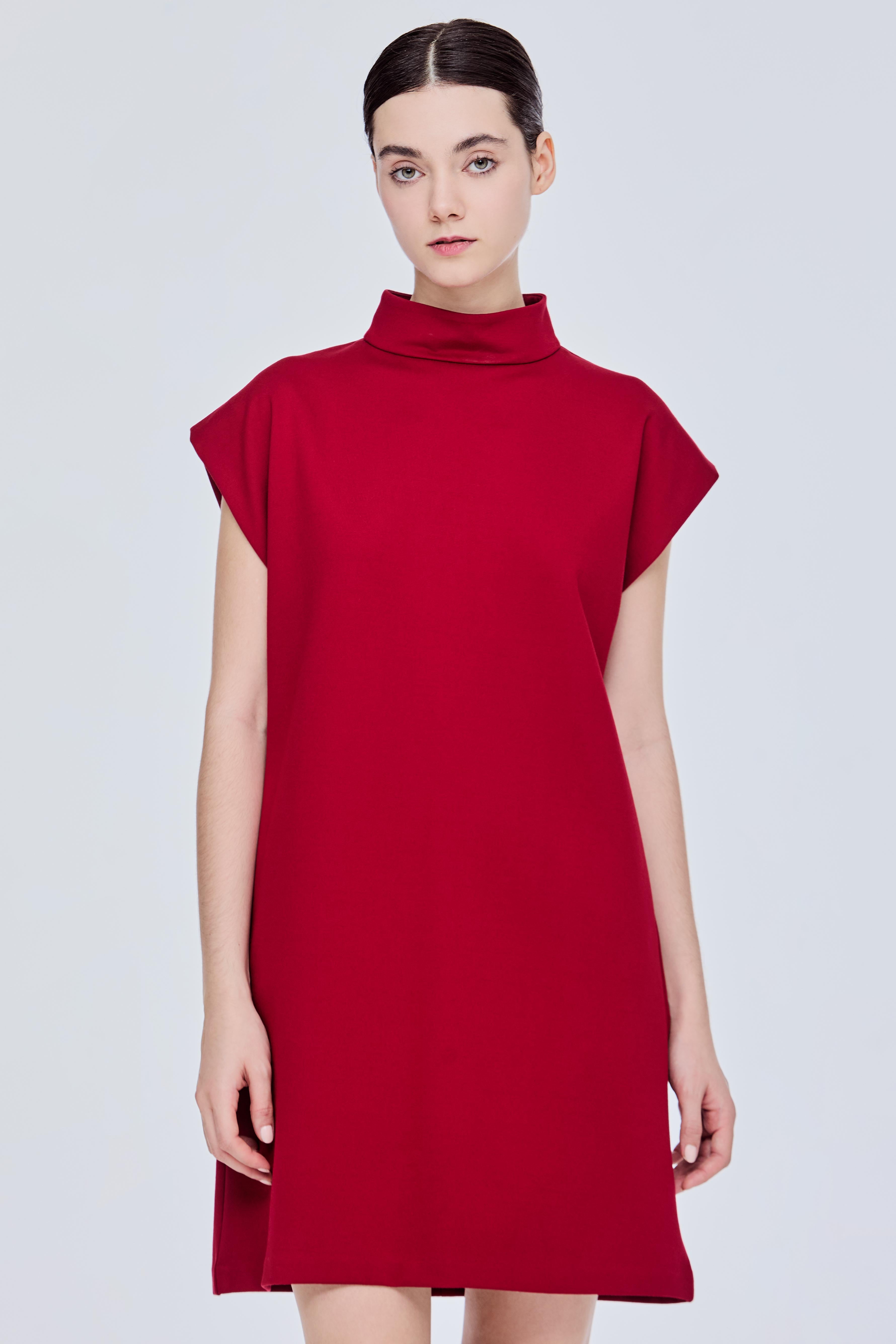 Sleeveless Dress Turtleneck Shift Dress Mock Neck Yar Shift Shirt