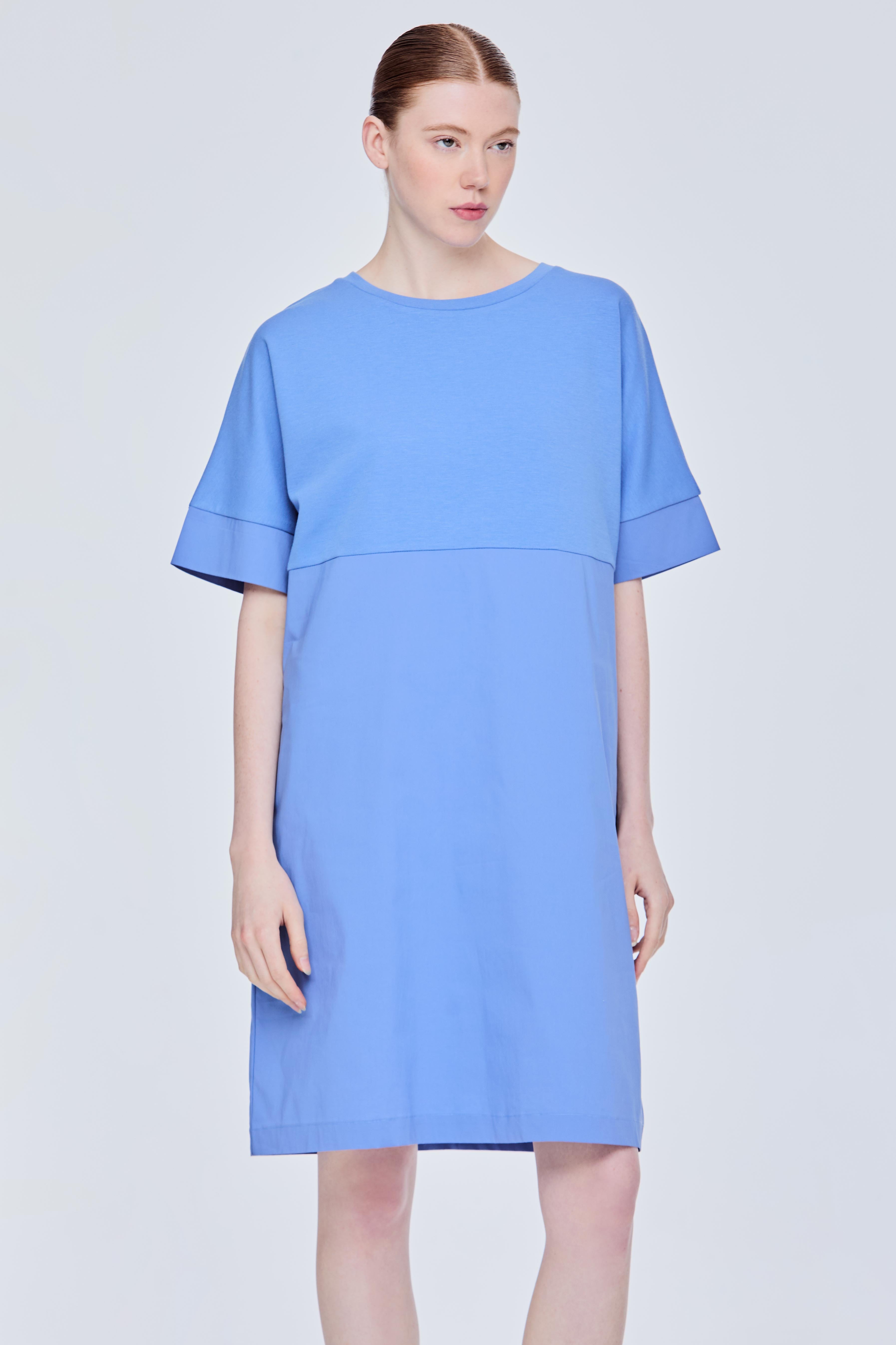 Contrast Fabric Shift T-Shirt Dress – iORA
